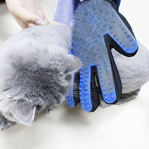 Pet Grooming Glove and Deshedding Glove Brush Best for Dogs & Cats Long & Short Fur Massage Tool with Enhanced Five Finger Design (1 Pair Blue)