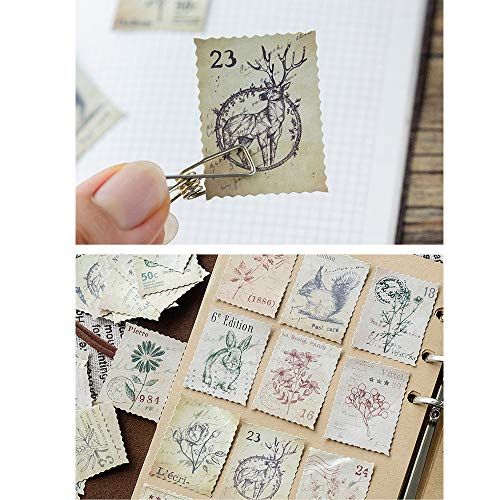 138 Pcs/3 Sets Post Stamp Stickers Retro Cute Plants/Animals Decorative Sticker Square Adhesive Sticker Envelope/Bag Seal by EORTA for Diary Planner Bottles Scrapbook DIY Craft Gift, Forest Theme - Thumbnail 2