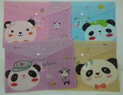 Happy Bear Press Stud Document Envelope Wallet (Pack of 4 Pieces Assorted Designs)