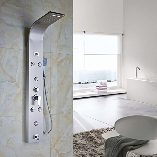 Tyrants Faucet Kitchen faucet NET faucet Bathroom faucet Exposed Brushed Nickle Finish Shower Panel Rainfall Shower Column Tub Spout Shower Faucet,Clear