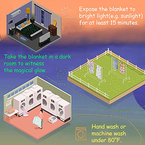 Throw Blanket Glow in The Dark Galaxy Stars Bed Blankets Lightweight Flannel Fleece Blanket for Boys Girls Luminous Blanket for Bed Couch Crib Stroller Ideal Gift Choice for Kids 50 x 60 Inches - Grey