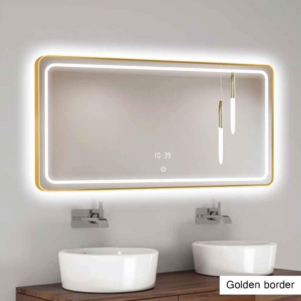 QZ Nordic Bathroom Mirror, LED Makeup Mirror with Frame, Smart Defog Mirror, Time Temperature/Bluetooth Music (Color : B, Size : 75x120cm)