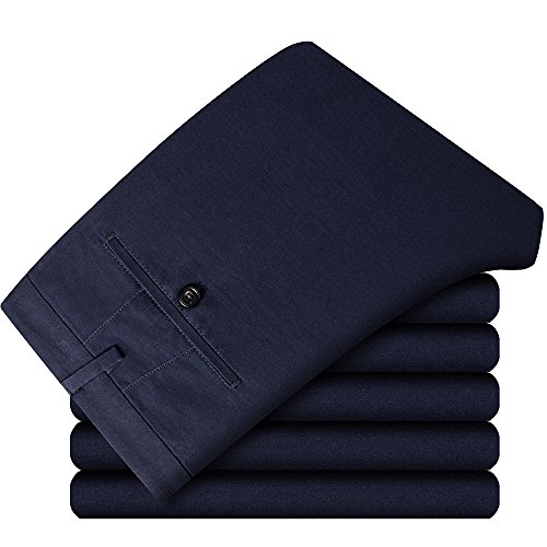INFLATION Men's Stretchy Straight Fit Casual Pants,100% Cotton Flat Front Formal Trousers Dress Pants