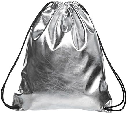PSFY Gym Sack Bag Drawstring Backpack Sport Bag School Travel Backpack Sackpack Shoulder Bags (Silver)