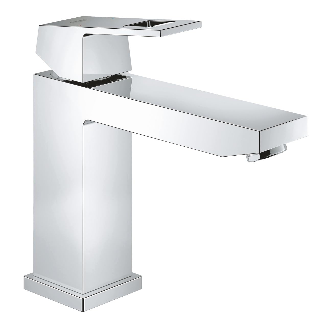 GROHE Eurocube - Bathroom Basin Mixer Tap - Smooth Body - Monobloc Installation - Metal Lever - Medium High Spout - 28 mm Ceramic Cartridge - Water Saving Mousseur 5.7 l/min - Chrome - 23446000