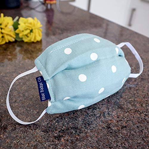 Blue Badge Co Pack of 5 Small Cotton Face Mask, Double Layer Face Cover inAqua Marine Spotty, with Pouch for Additional Filter
