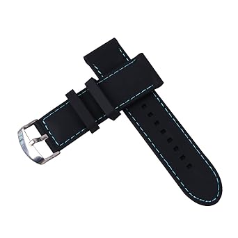 24Mm Rubber Watch Strap Pin Buckle Waterproof Outdoor Soft Watch Band for Gifts (Light Blue Stitching)