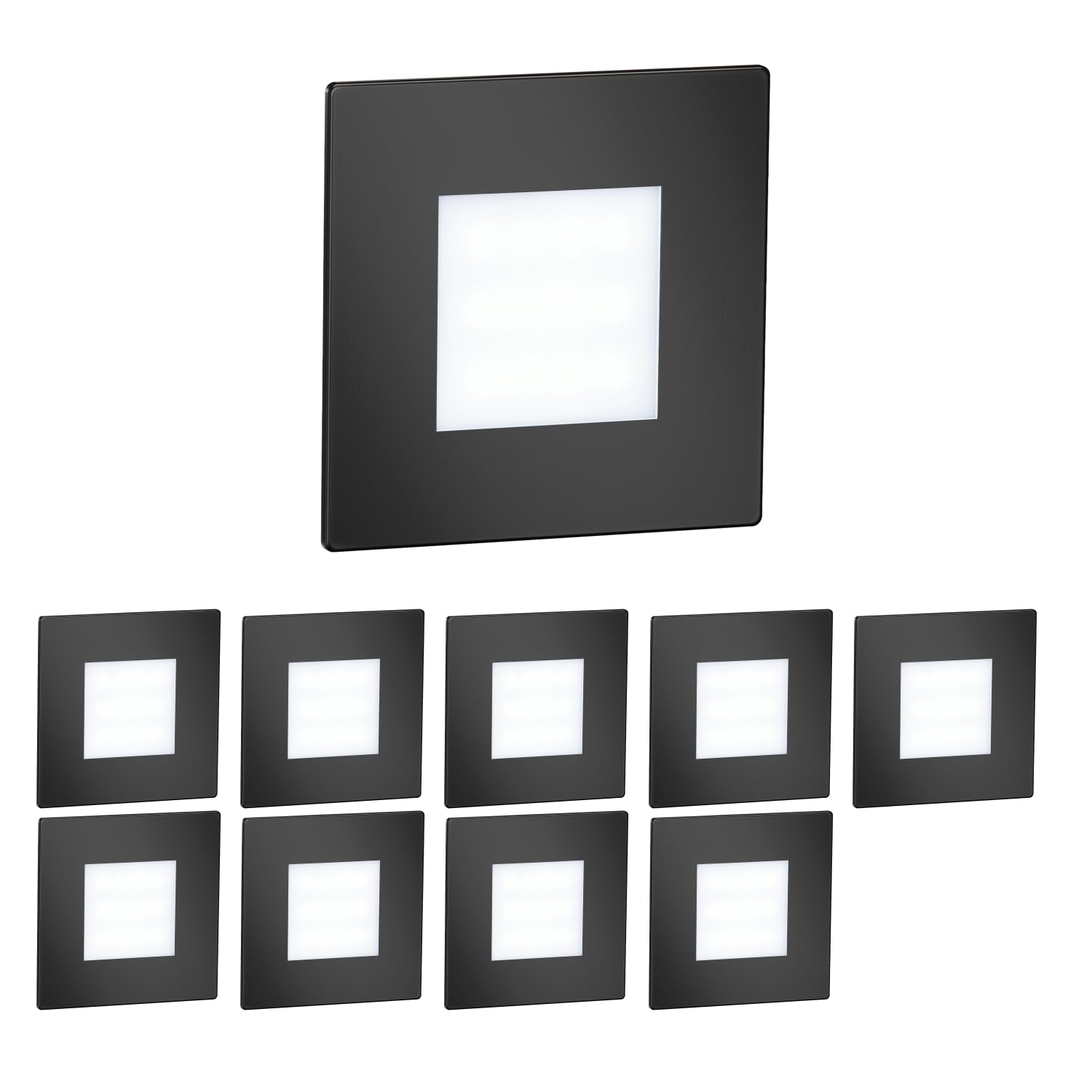 ledscom.de 10 LED Staircase Light/recessed wall Light FEX for Indoors and Outdoors, Angular, Black, 85 x 85mm, Cool White