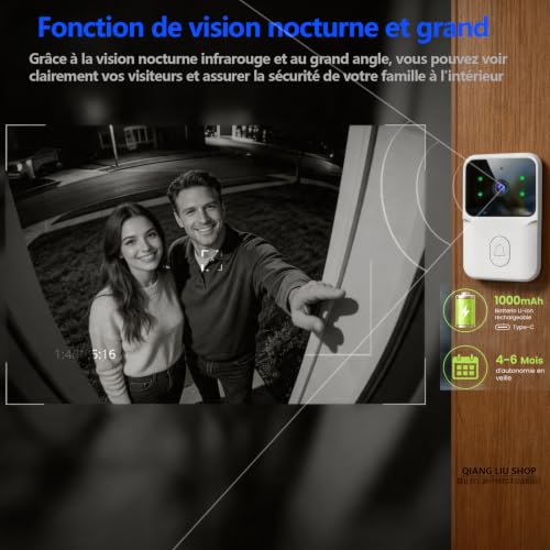 Sonnette sans Fil avec Caméra 1080P Étanche IP65, écran 4,3 Pouces, Communication Bidirectionnelle, Vision Nocturne Infrarouge, sans Application Ni Wi-FI, Compatible avec Les Cartes TF