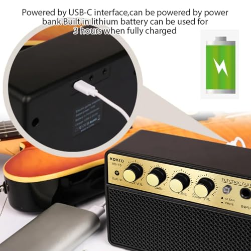 Amplificador de Guitarra Elétrica Portátil com Bateria Recarregável, Bluetooth, Entrada AUX, Saída para Fones, 10W de Potência, Design Compacto Ideal para Prática em Casa, Estúdio e Viagens