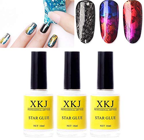 XICHEN 3 bottles Professiona Starry Sky Nail Art Glue for Foil Sticker Nail Transfer Tips Decorations Adhesive White 16 ML/bottles