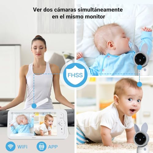 ARENTI Monitor Bebé con Dos Camaras Camara para Bebe 4MP 5" HD 2.4G&5G WiFi Monitor de Video con Visión Nocturna por Infrarrojos, Luz Nocturna, Audio Bidireccional, Detección de Llanto y Movimiento