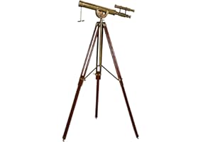 NAVIROCK Victorian Antique Telescope Double Barrel Vintage Wooden Floor Standing Adjustable Tripod Stand Maritime Nautical Home Decor
