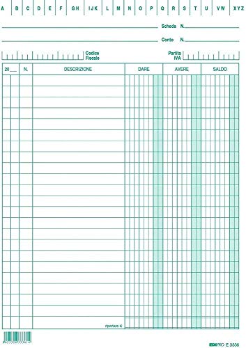 Edipro E3336VE 100 Schede Dare/Avere/Saldo, Verde f.to 21 x 15