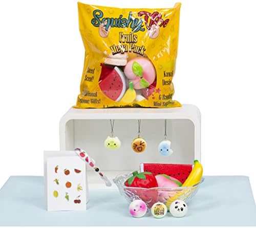 Squishies by SquishyVibe - Squishy Toys Mega Package, Jumbo Kawaii Scented Slow Rising Squishies - 4 Prime Large Squishies + 6 Random Mini Squishies + 3 Additional Awesome Gifts || Fruits Collection