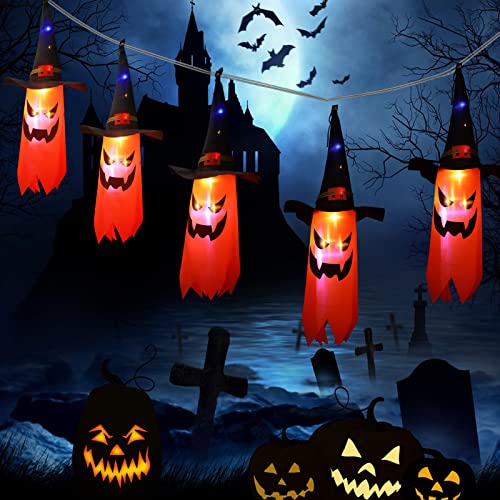 Halloween Lights, 11.5ft Battery Operated 5 LED Halloween Decorations String Lights, Scary Hanging Lighted Ghost Wizard Hat Decoration for Indoor Outdoor Home Party Halloween Decor