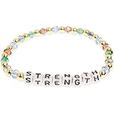 Agriajun Inspired Strength Beaded Bracelet for Women, Handmade Colorful Crystal Stretch Bracelet with Inspirational Letter Beads, Encouragement Healing Energy Jewelry Gift for Her