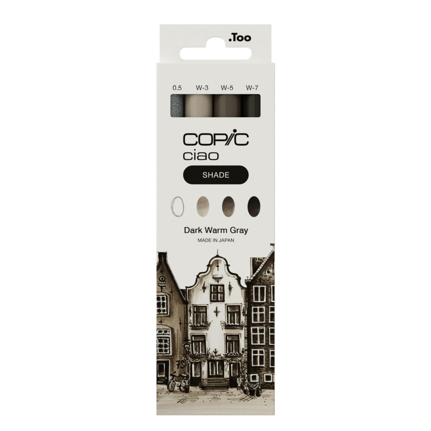 Copic Ciao Shade Set Dark Warm Grey, 3 Twin Markers with One Medium and One Brush Tip, Includes Multiliner Warm Grey 0.5 mm