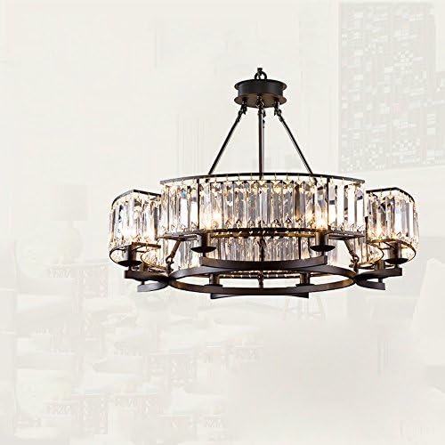 SanKD American Crystal Chandelier Retro E27 Bulb Living Room Lighting Continental Mediterranean Country Bar Cafe Restaurant Iron Chandelier (Black D33.5H20inchs)