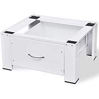 HURRISE Washing Machine Pedestal with Drawer, Durable Steel Frame Washing Machine Pedestal with Rust-Proof White Coating
