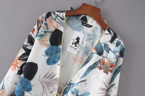Sumen Womens Floral Print Beachwear Cover UPS Boho Long Kimono Cardigan (XXL, White) - Thumbnail 6