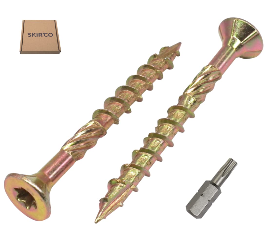 SKIR'CO (Pack of 50 pcs) Universal Zinc Plated Steel 6.0 x 60 mm Yellow Wood Screws, Countersunk Head, Torx Head, Type 17, Chipboard Screws (50, 6.0 x 60 mm)