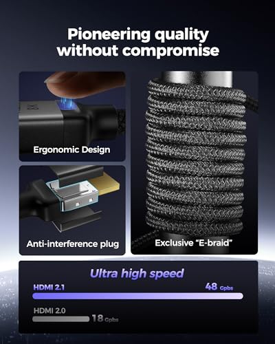 Silkland 10K 8K HDMI 2.1 Cable Certified, [4K@240Hz 144Hz 120Hz, 8K@60Hz] Ultra High Speed HDMI Cable 48Gbps (Upgrade Braided), HDR 10+, eARC, HDCP 2.3, Compatible for Xbox/PS5/PS4/Roku TV-6.6ft