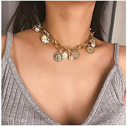 Gold Star Pearl Choker Necklace -4 Pieces Set Dainty Pendant Handmade Necklace for Women Girls … …