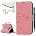 Mavis's Diary Galaxy S7 Edge Wallet Case Fashion Floral Butterfly Embossed PU Leather Magnetic Flip Cover Card Holders & Hand Strap for Samsung Galaxy S7 Edge with Bling Dust Plug & Pen (Pink)