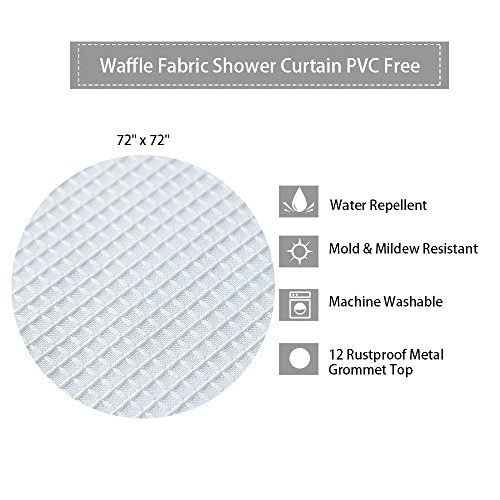 CAROMIO White Waffle Fabric Shower Curtain, Water Repellent and Mildew Resistant Bathroom Shower Curtain with Rustproof Metal Grommets Top, 72 x 72, White