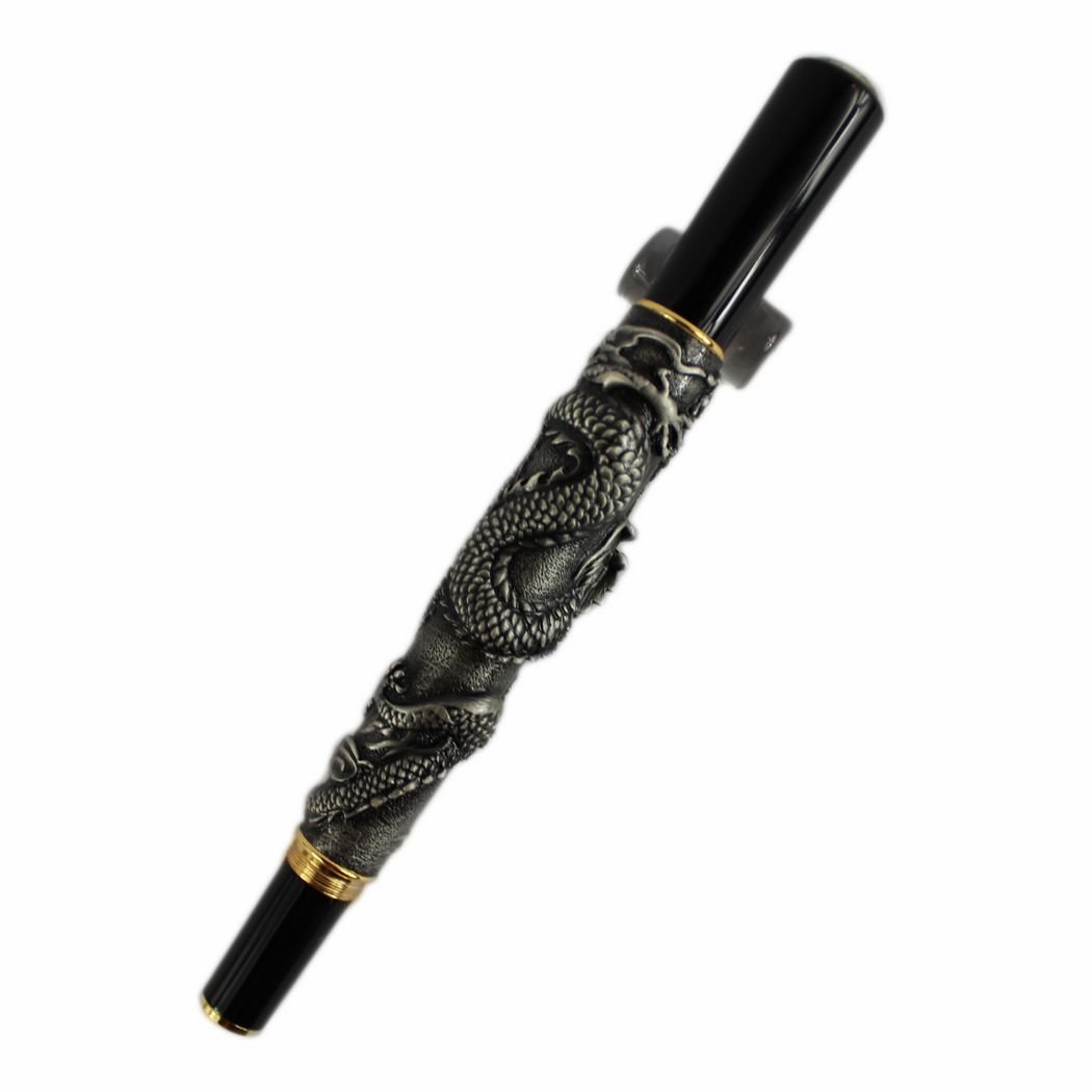 Advanced Fountain Pen Jinhao Chinese Dragon antique gray silver Heavy Gift Pen