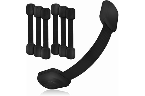 Baby Proof Me Child Safety Cabinet Locks - Baby Proofing Straps & Latches | 6 Pack Adhesive Safety Latches for Cabinets, Drawers, Fridge, Oven, Toilet & Trash Can, Strong 3M Adhesive - Black