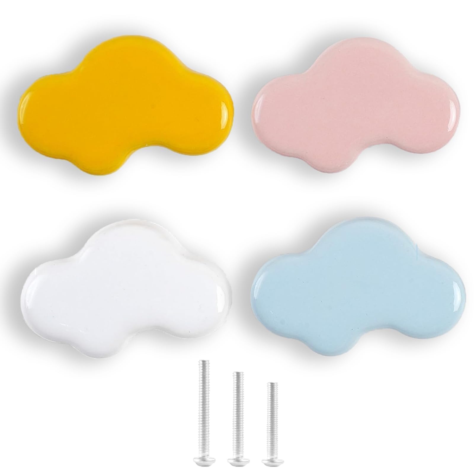 ShipeeKin 4X Colorful Cute Glossy Ceramic Knobs Cloud-Shape Lovely Door Pull Knob Cabinet Closet Ceramic Drawer Cupboard Kitchen Dresser Kids Child Bedroom Pulls Wardrobe Handles โ image 1