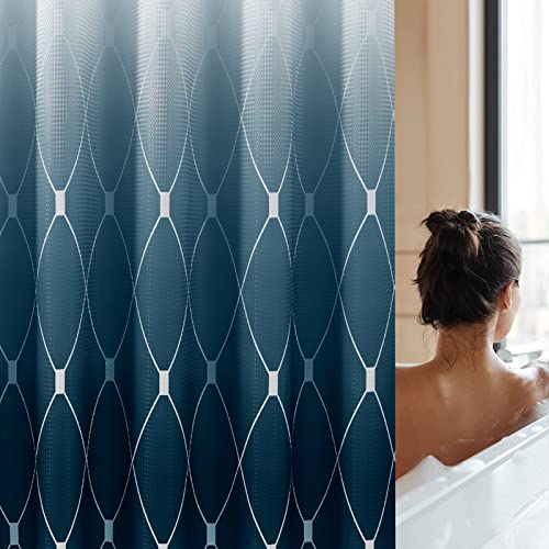 Navy Blue and White Shower Curtain Set for Bathroom, Ombre Geometric