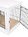 Internet’s Best Decorative Dog Kennel with Pet Bed | Double Door | Wooden Wire Dog House | Large Indoor Pet Crate Side Table | Whitethumb 2