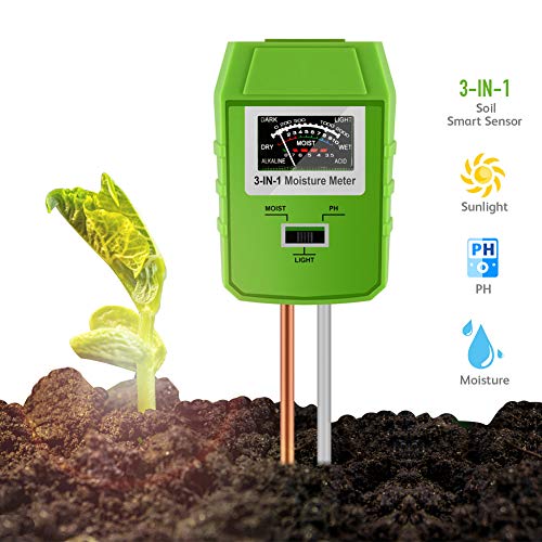 Awinro Soil pH Meter, 3-in-1 Soil Light/pH/Moisture Tester, Farm, Lawn, Garden Soil Test Kit, Indoor/Outdoor Plant Care Gardening Tools (More Accurate, No Battery Need)