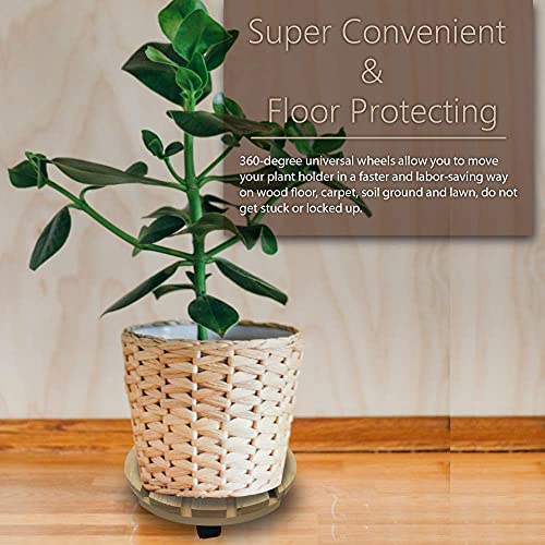 12 Inch Rolling Wooden Planter Caddy Plant Stand with Wheels Rolling