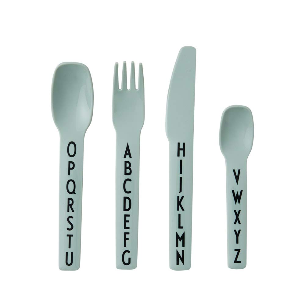 Design Letters tritan Cutlery for Baby and Kids, 4 pcs. (Green) - BPA-Free, BPS-Free and EA-Free, with A-Z Alphabet Print, Drop-Safe, Dishwasher Safe