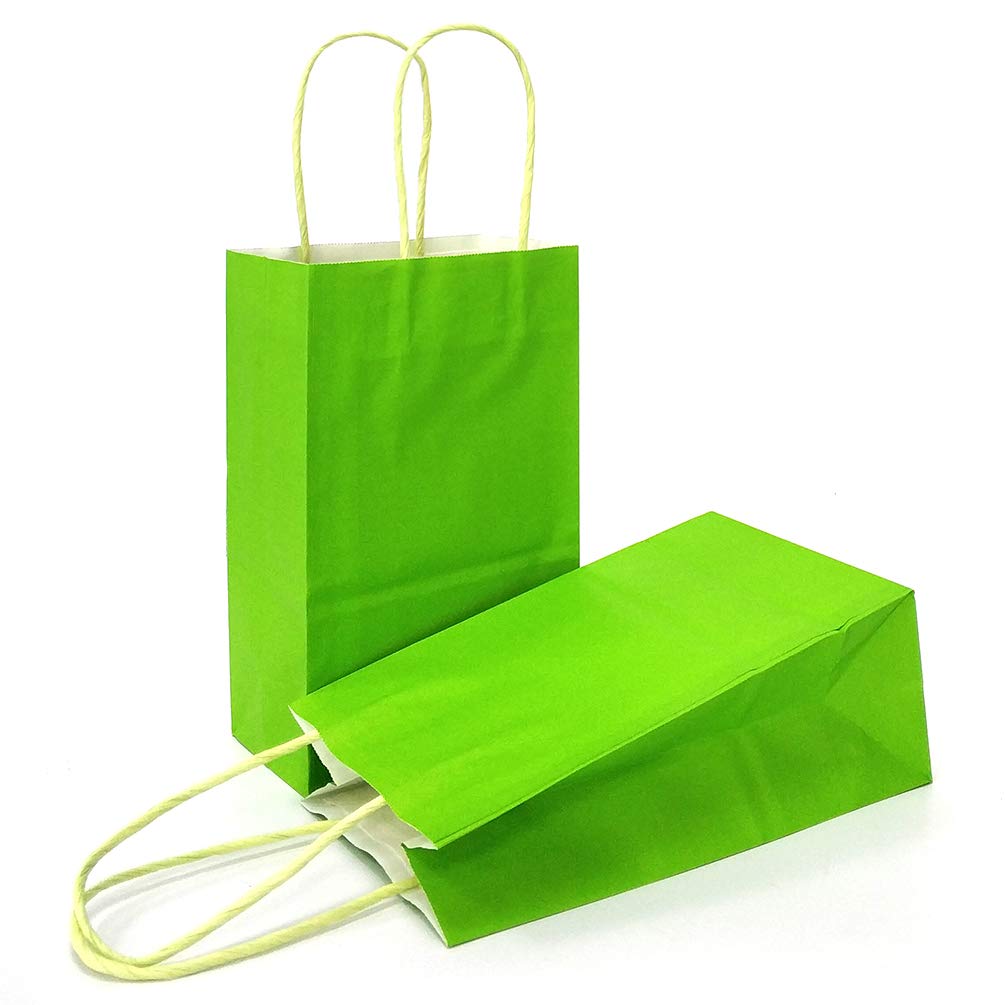 AZOWA Gift Bags Small Light Green Kraft Paper Bags with Handles (21 x 13 x 8 cm, Green, 25 Pcs)