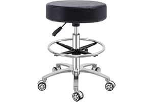 Antlu Rolling Stool Swivel Chair for Office Medical Salon Tattoo Kitchen Massage Work,Adjustable Height Hydraulic Stool with Wheels (Black, with Foot Rest)