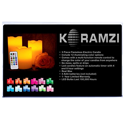 image for Koramzi 3-piece Gorgeous Flameless Candles 12 Color Real Wax Weatherpr