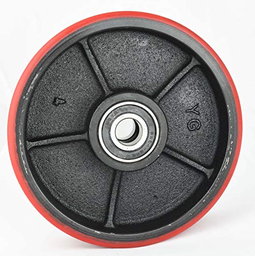 Pallet Jack/Truck Steering Wheels Set (2 pcs) 7" x 2" with Bearings ID 20mm Poly Tread Red