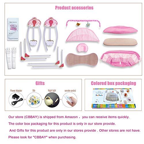 CBBAY Electric Cradle for Baby ,Automatic Baby Basket Electric Rocking Multi-Function Baby Swing Cradle Bed with Music (Pink) - Thumbnail 5