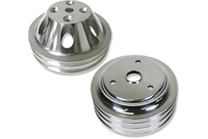 GENERIC Chrome Aluminum Upper Water Pump (2 Groove) & Crankshaft (3 Groove) Pulley Kit Set Compatible with SBC Chevy SBC 265 283 305 327 350 383 400 for Long Water Pump LWP Crank