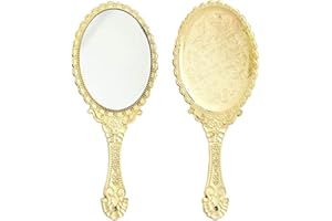 KABAKE Handheld Mirror, Hand Held Mirror with Handle, Small Travel Packet Compact Mirrors, Vintage Decorative Makeup Cosmetic Purse Mirrors for Girls Women, Golden