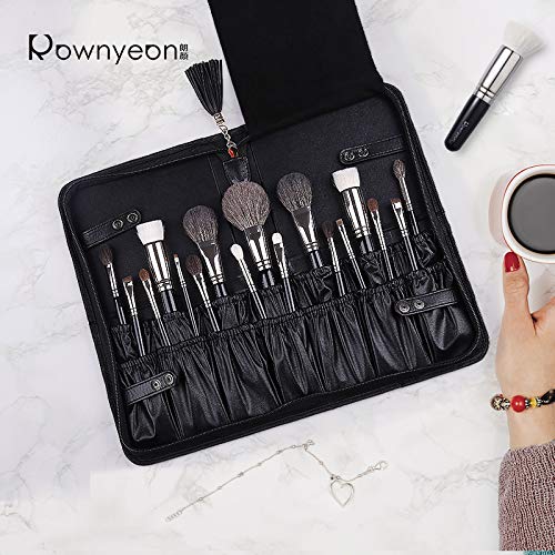 Rownyeon Professional Makeup Brushes Organizer Bag Makeup Artist Cosmetic Case Leather Makeup Handbag Black Travel Portable(Only Bag)