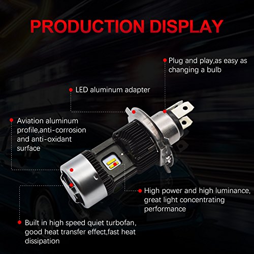 Safego H4 LED Headlight Bulb Super Bright 6000LM 6000K White for Vehicle/Motorcycle/Truck Easy Plug and Play - One Year Warranty Pack of 2