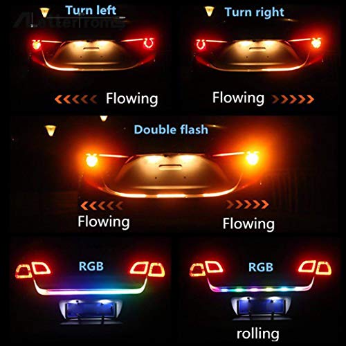 LUVODI 48" 12V Car LED Tail Strip Light 6 Functions 4 Colors Car Trunk Tailgate Rear Turning Signal Light Bar Warning Running Flow Box Lamp for Reverse, Brake, Double Flash, Flexible Waterproof