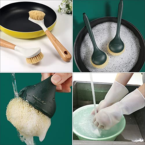 Kitchen Brush Set, Cleaning Brush for Pots and Dishes, Includes Brushes with Replace Brush Heads, Wooden Sisal Brush, Gloves, Pot Friendly Scrubber Set, Housework