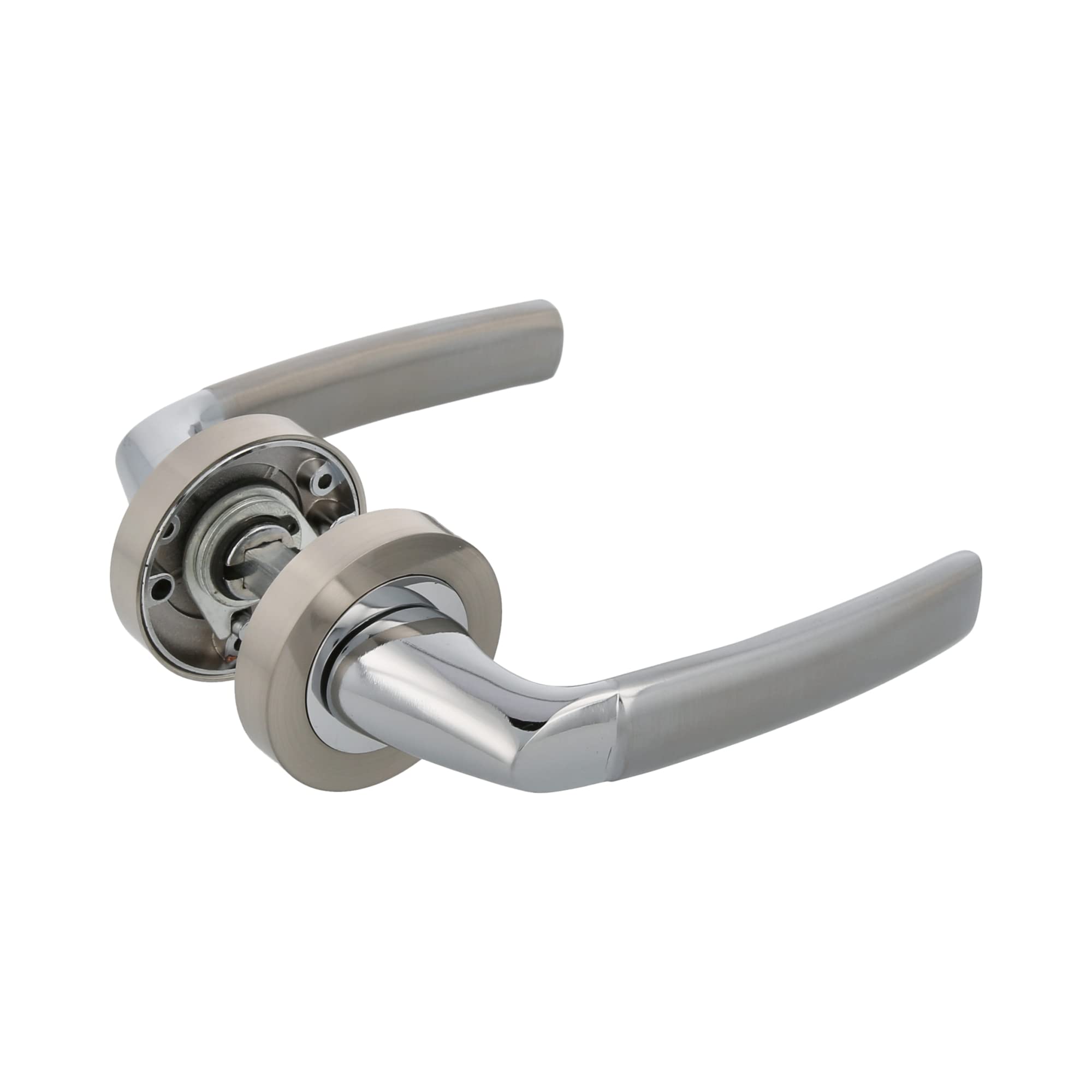 Amig - Set of Zamak Rosette Door Handles | Hisa Model | Diameter 52 mm | 8 mm Square | Elegant and Simple Design | Brushed Nickel Aluminium